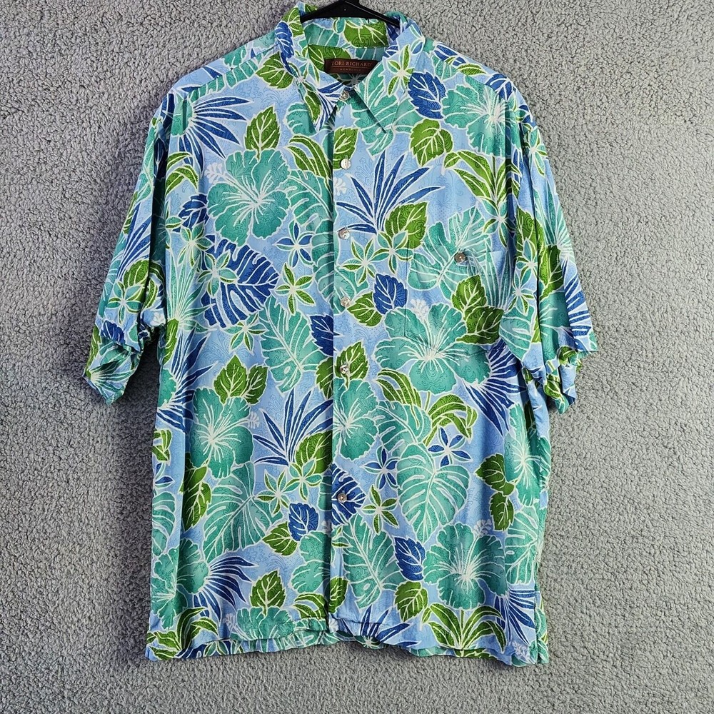 Men's Tropical Floral Button-Up Shirt - Blue & Green